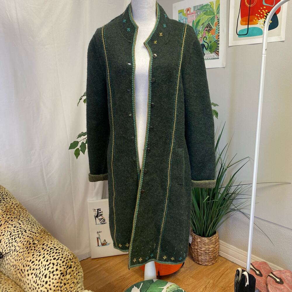 Peruvian Connection Alpaca Wool Button Front Rib Knit Cardigan Green Medium